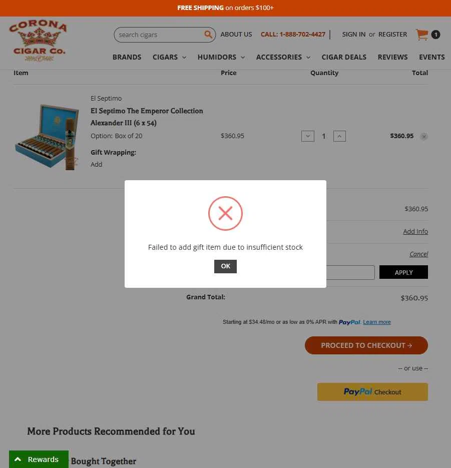 Corona Cigar checkout page showing Corona Cigar coupon code box | Screenshot taken by SimplyCodes community member on Jan 19, 2026