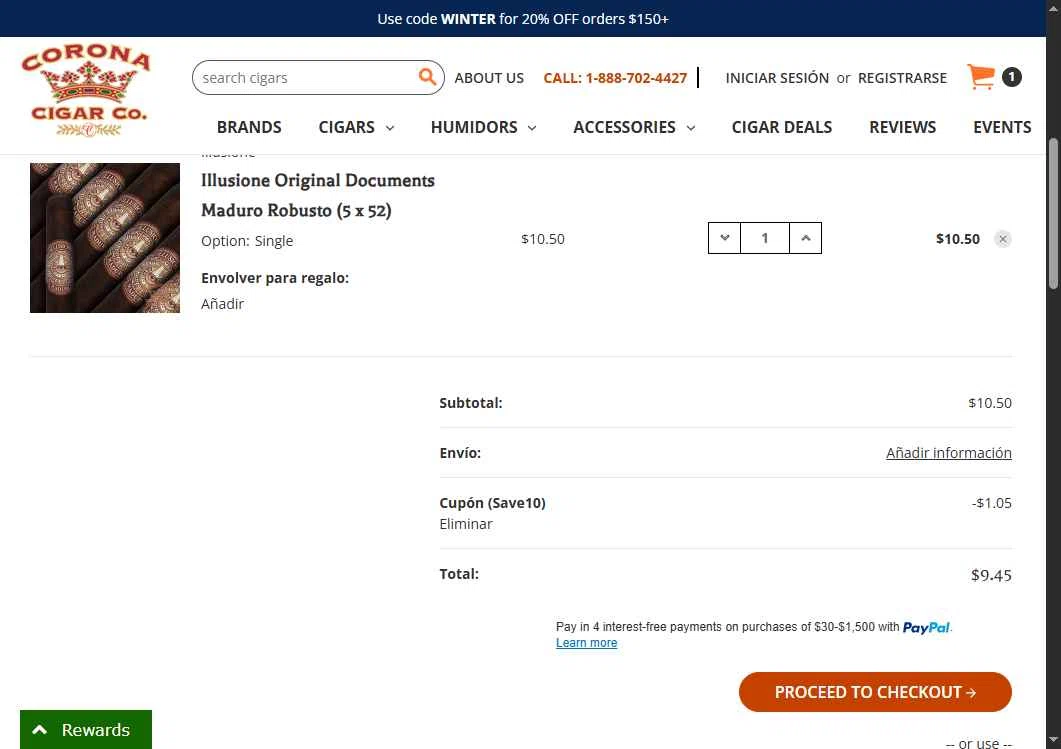 Corona Cigar checkout page showing Corona Cigar coupon code box | Screenshot taken by SimplyCodes community member on Jan 28, 2026