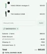 SIMONSAYS10 coupon verification screenshot