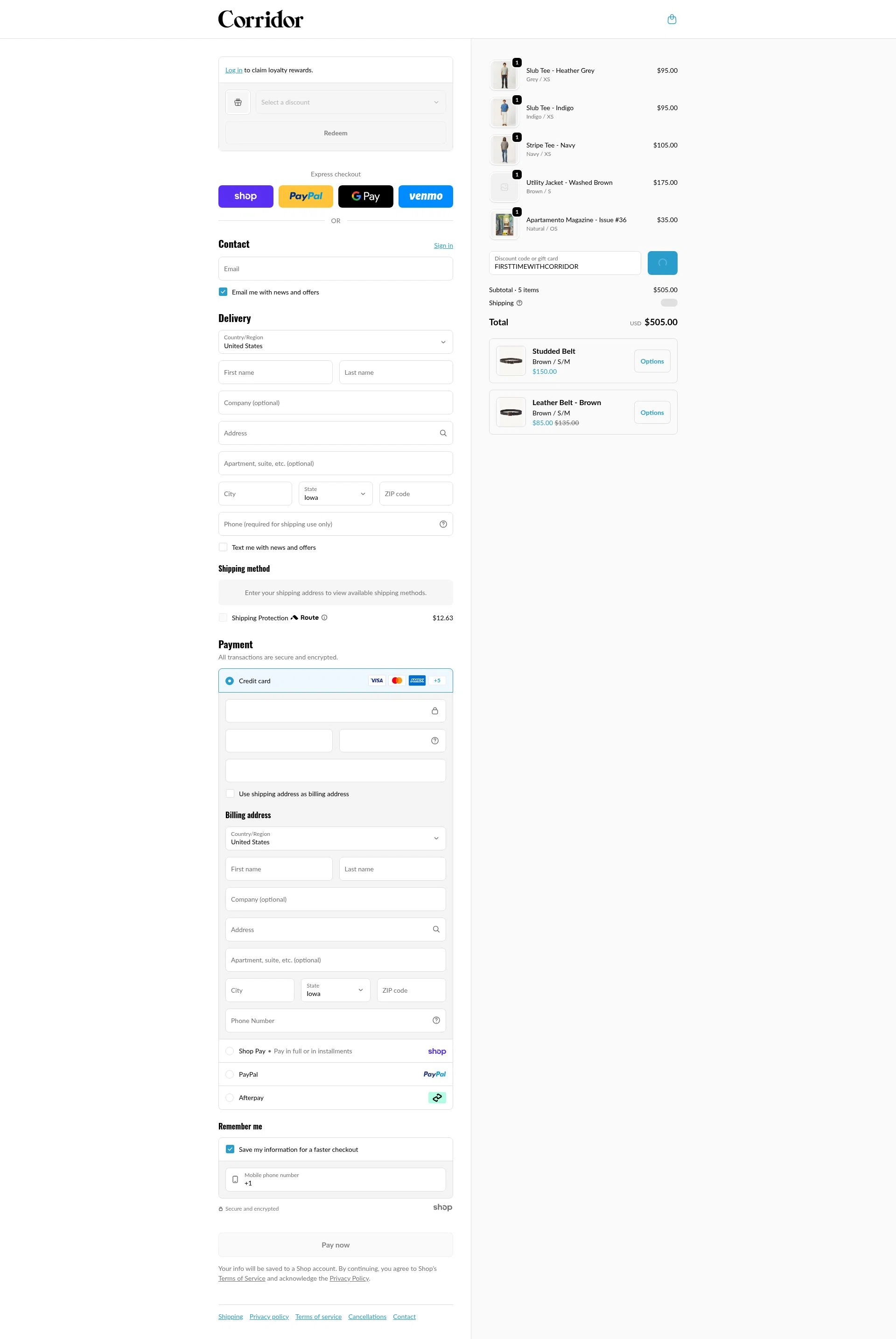 Corridor NYC checkout page showing Corridor NYC discount code box | Screenshot taken by SimplyCodes community member on Jan 28, 2026