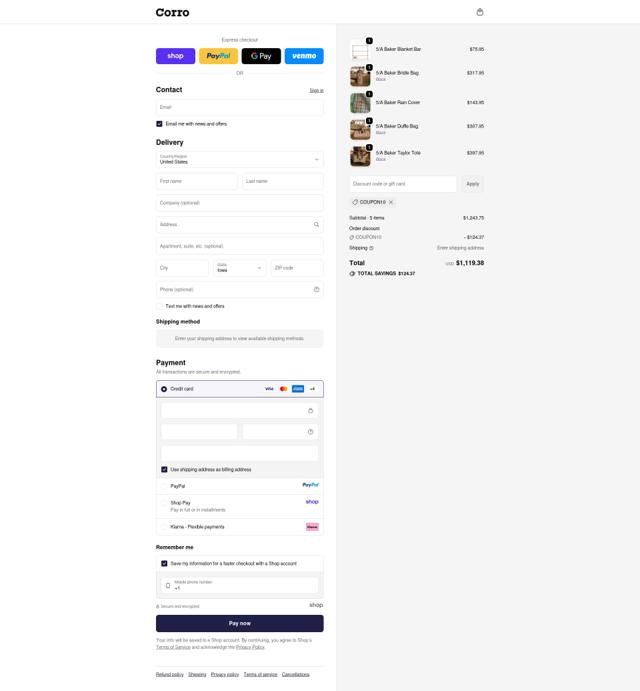 Corro checkout page showing Corro promo code box | Screenshot taken by SimplyCodes community member on Sep 18, 2025