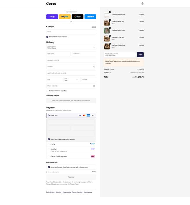 Corro checkout page showing Corro promo code box | Screenshot taken by SimplyCodes community member on Sep 18, 2025