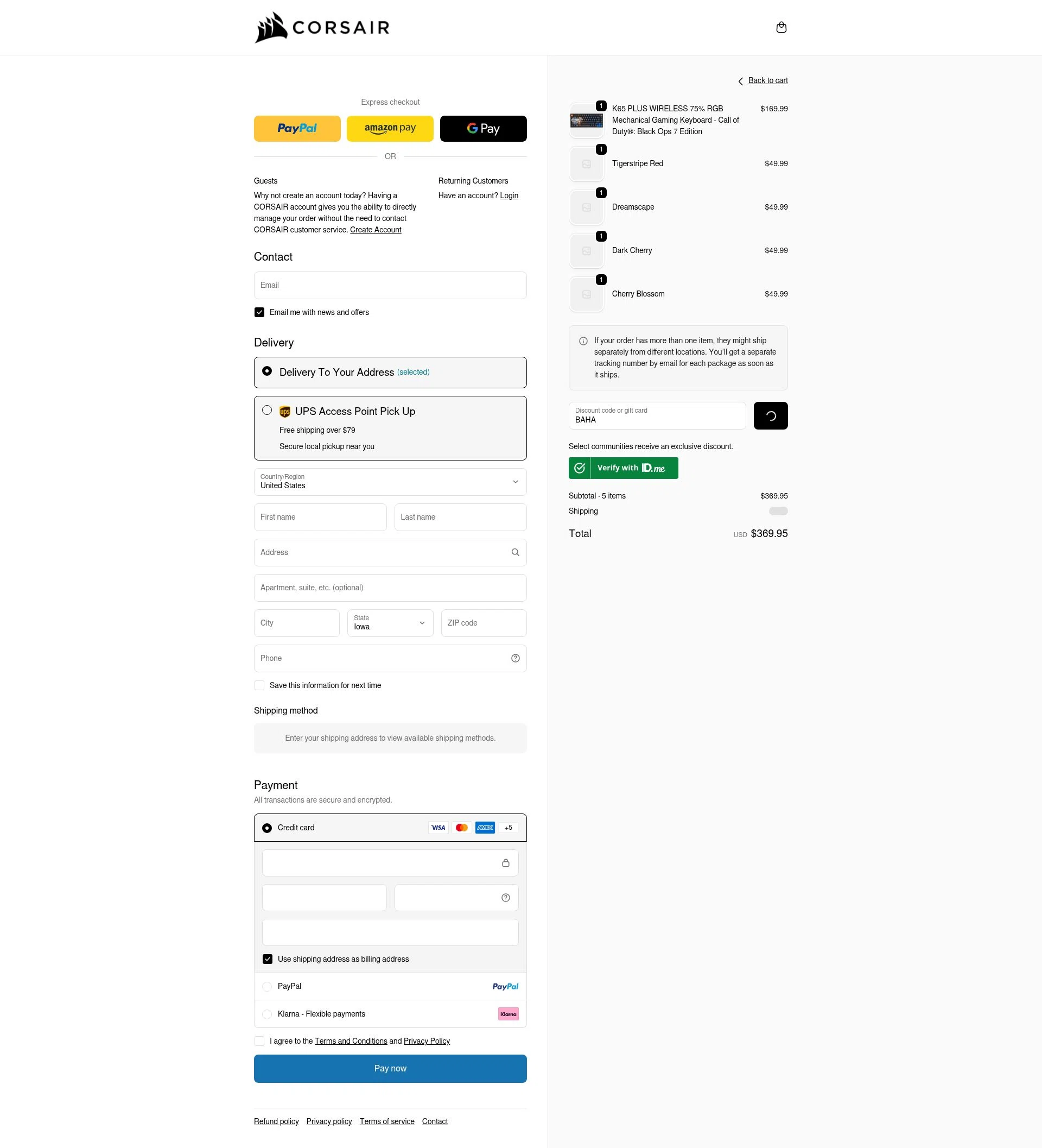 Corsair checkout page showing Corsair discount code box | Screenshot taken by SimplyCodes community member on Jan 2, 2026