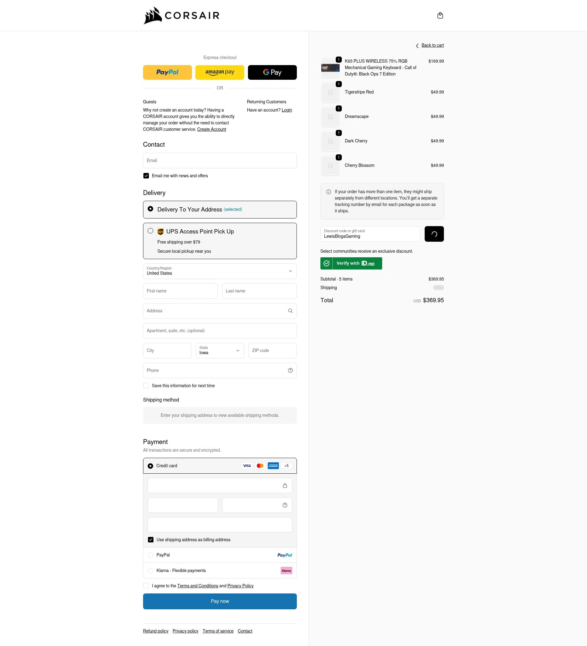 Corsair checkout page showing Corsair discount code box | Screenshot taken by SimplyCodes community member on Jan 2, 2026