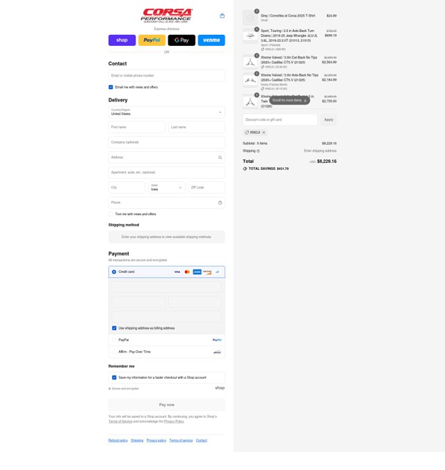 CORSA Performance checkout page showing CORSA Performance discount code box | Screenshot taken by SimplyCodes community member on Sep 3, 2025