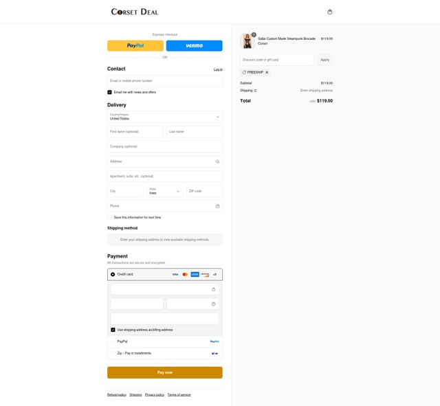 CorsetDeal checkout page showing CorsetDeal discount code box | Screenshot taken by SimplyCodes community member on Aug 26, 2025