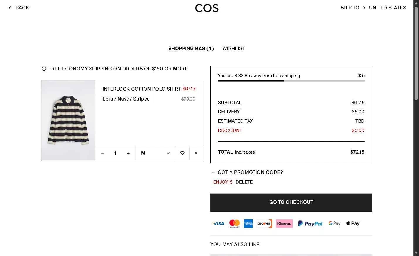 COS checkout page showing COS promo code box | Screenshot taken by SimplyCodes community member on Feb 25, 2026