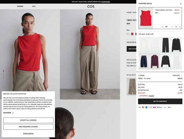 COS checkout page showing COS promo code box | Screenshot taken by SimplyCodes community member on Sep 25, 2025