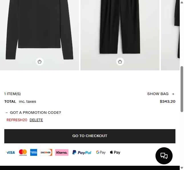 COS checkout page showing COS promo code box | Screenshot taken by SimplyCodes community member on Dec 28, 2025