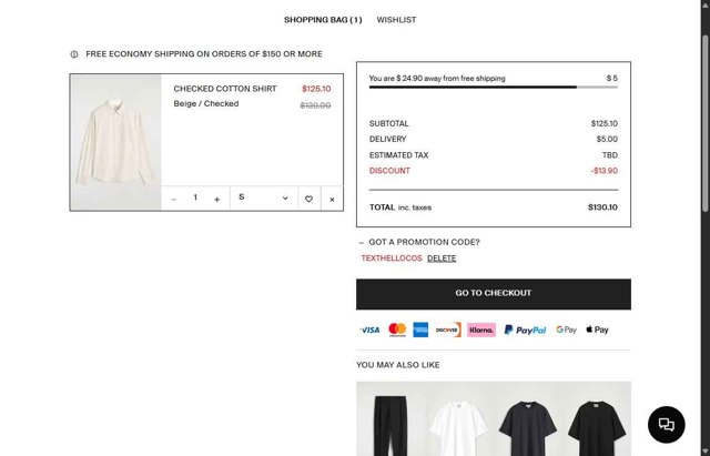 COS checkout page showing COS promo code box | Screenshot taken by SimplyCodes community member on Aug 23, 2025