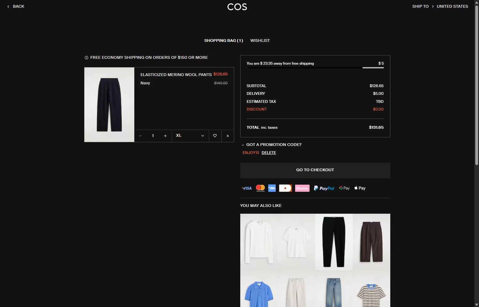 COS checkout page showing COS promo code box | Screenshot taken by SimplyCodes community member on Feb 12, 2026