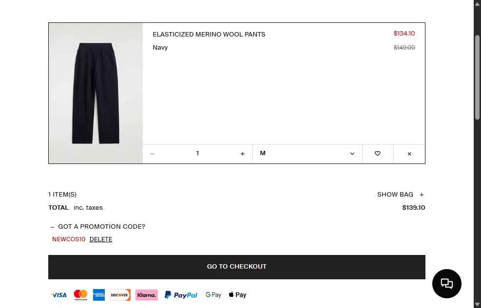 COS checkout page showing COS promo code box | Screenshot taken by SimplyCodes community member on Feb 2, 2026