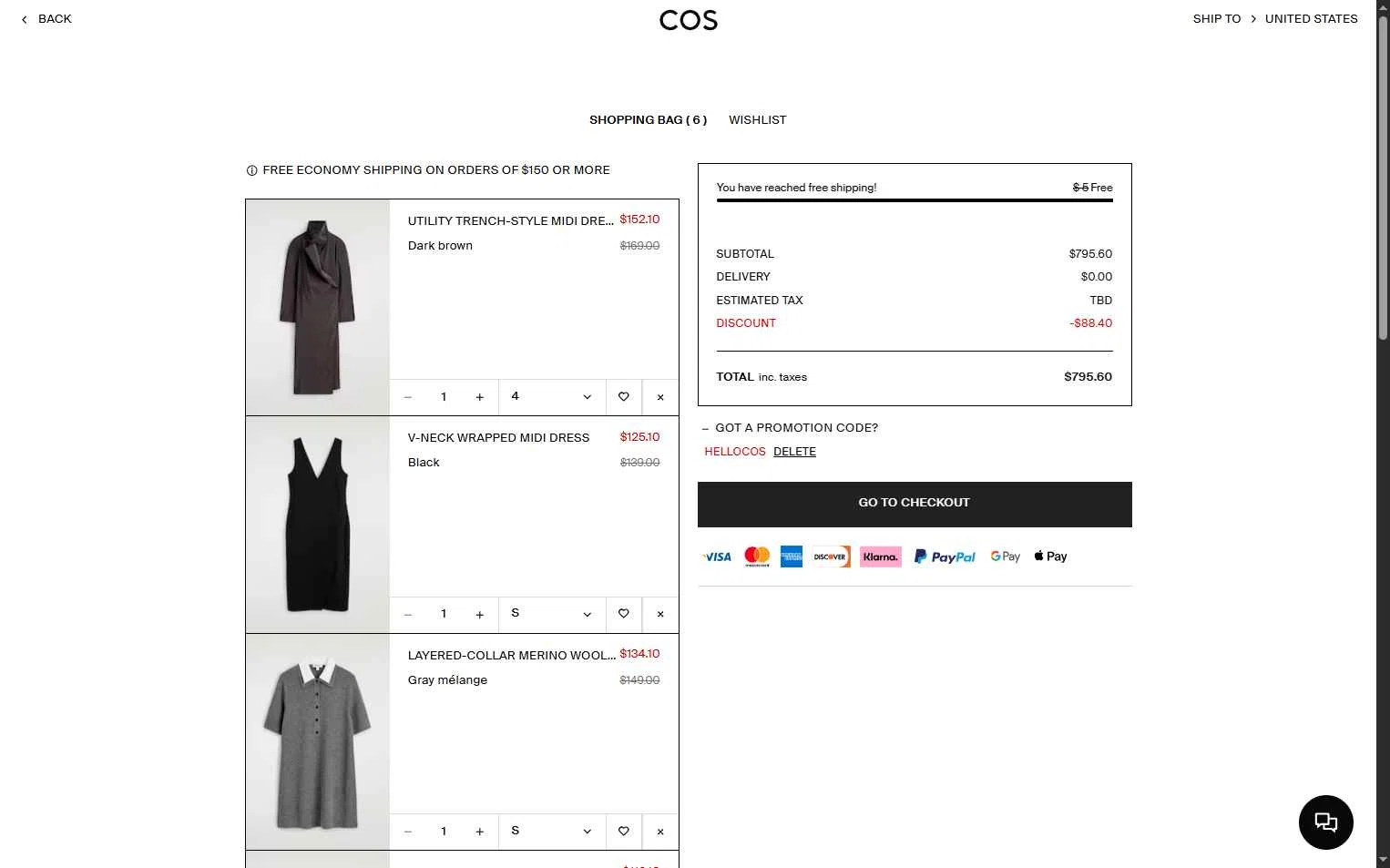 COS checkout page showing COS promo code box | Screenshot taken by SimplyCodes community member on Feb 12, 2026