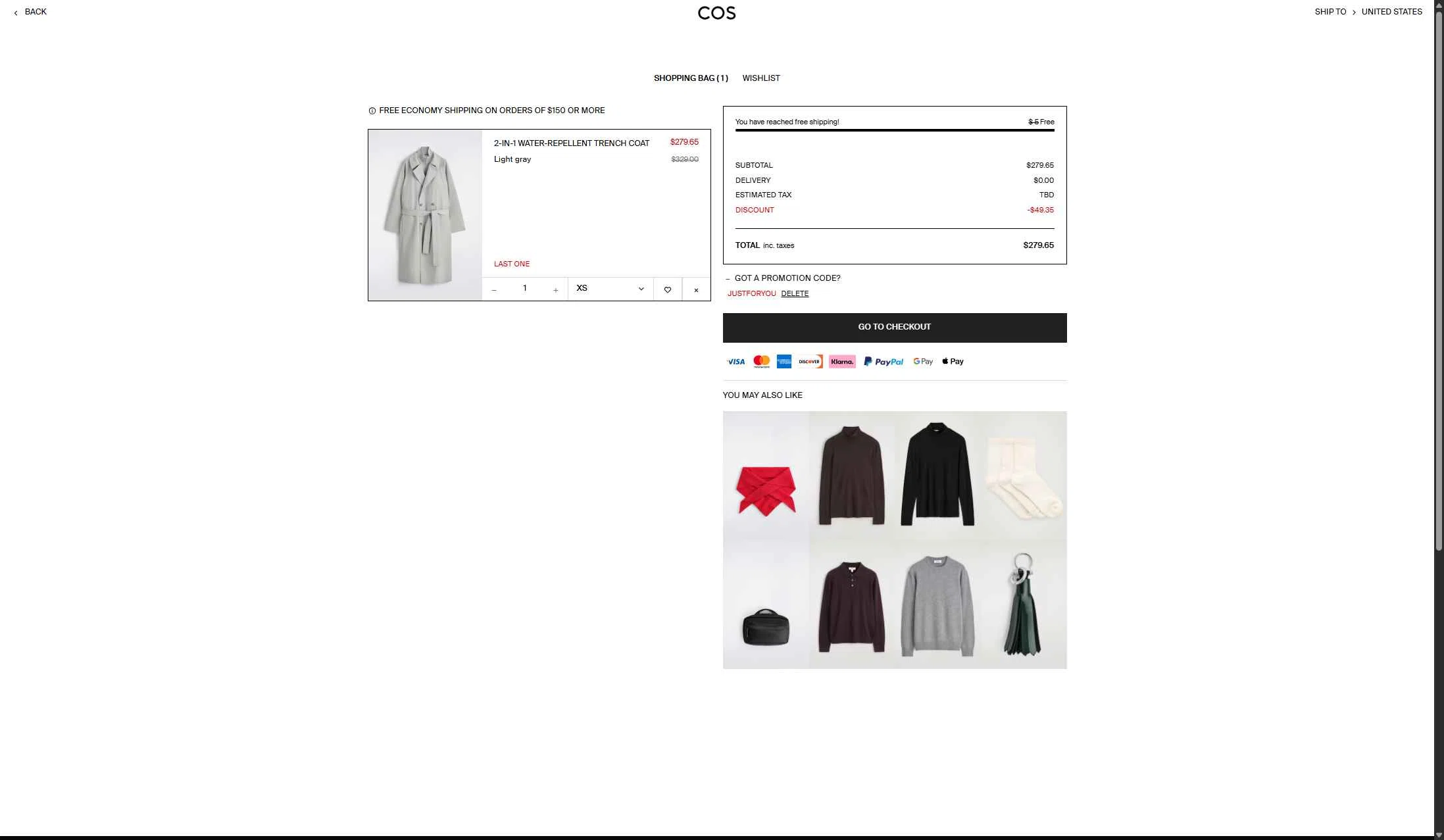 COS checkout page showing COS promo code box | Screenshot taken by SimplyCodes community member on Jan 15, 2026