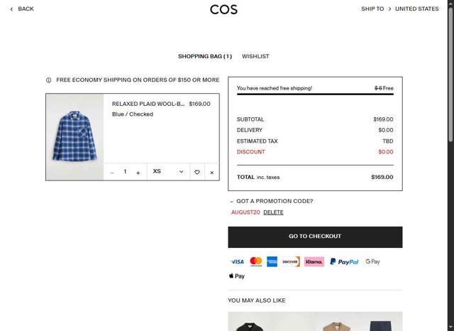 COS checkout page showing COS promo code box | Screenshot taken by SimplyCodes community member on Sep 3, 2025