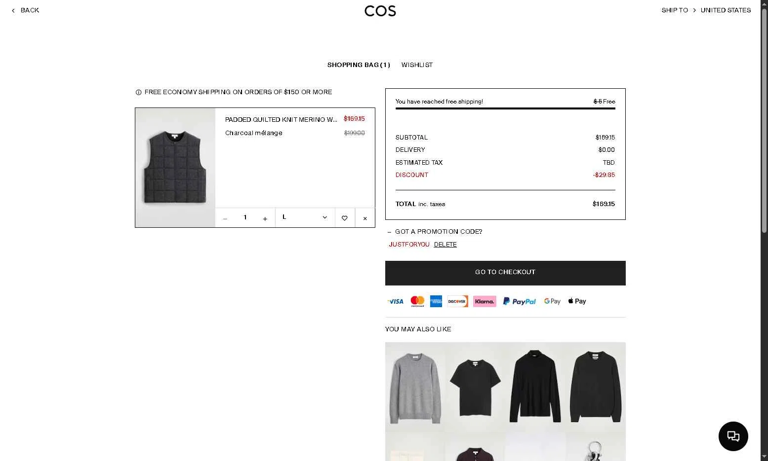 COS checkout page showing COS promo code box | Screenshot taken by SimplyCodes community member on Jan 10, 2026