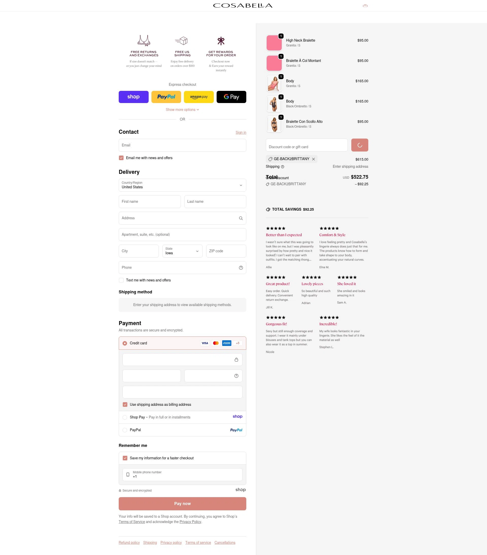 Cosabella checkout page showing Cosabella promo code box | Screenshot taken by SimplyCodes community member on Dec 30, 2025