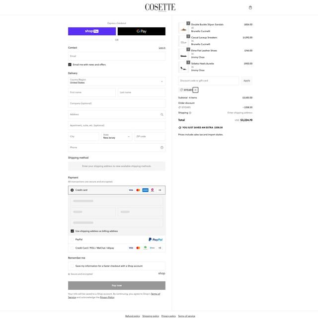 Cosette checkout page showing Cosette discount code box | Screenshot taken by SimplyCodes community member on Feb 21, 2025
