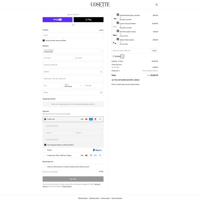 Cosette checkout page showing Cosette discount code box | Screenshot taken by SimplyCodes community member on Feb 21, 2025