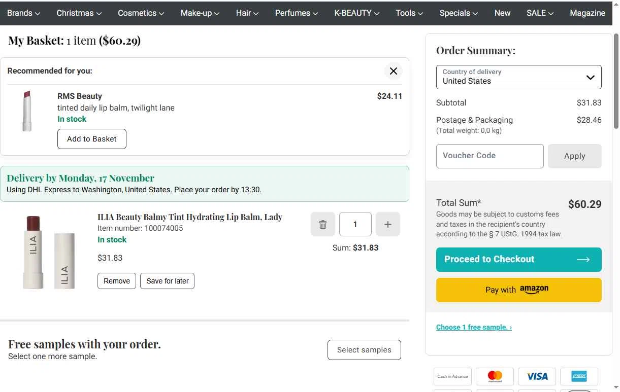 Cosmeterie checkout page showing Cosmeterie discount code box | Screenshot taken by SimplyCodes community member on Nov 12, 2025