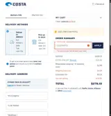 Costa Sunglasses coupon verification screenshot
