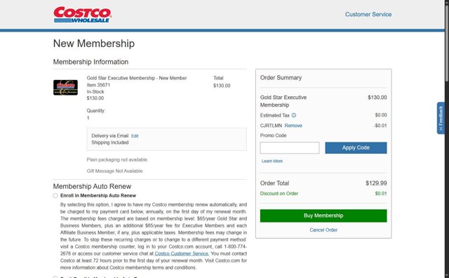 Costco checkout page showing Costco promo code box | Screenshot taken by SimplyCodes community member on Aug 28, 2025