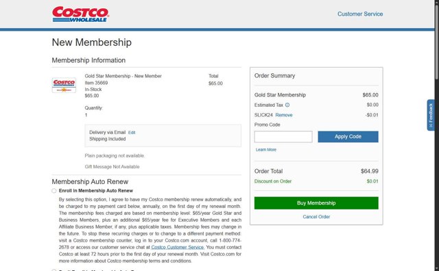 Costco checkout page showing Costco promo code box | Screenshot taken by SimplyCodes community member on Aug 29, 2025