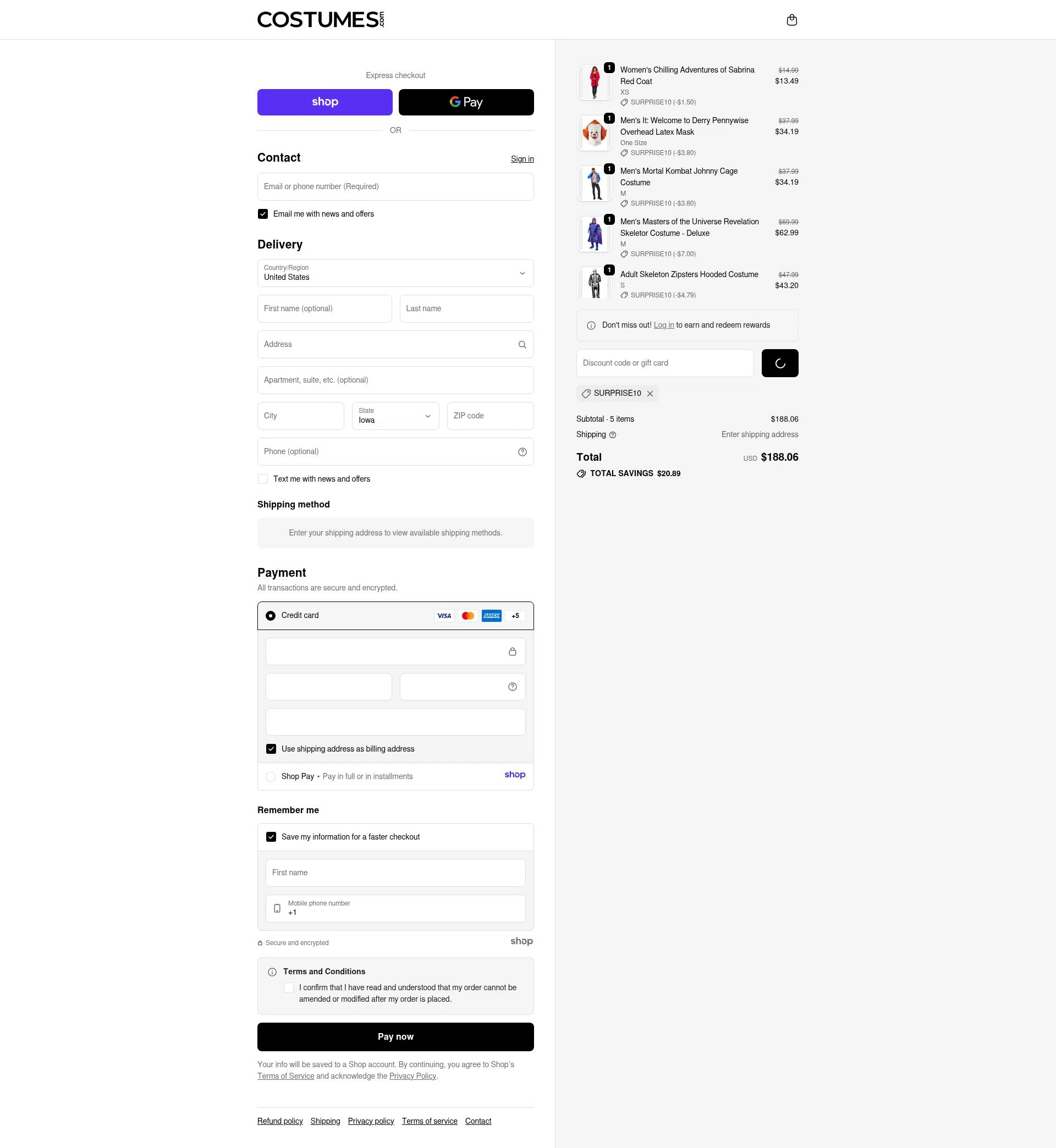 Costume Express checkout page showing Costume Express promo code box | Screenshot taken by SimplyCodes community member on Dec 24, 2025