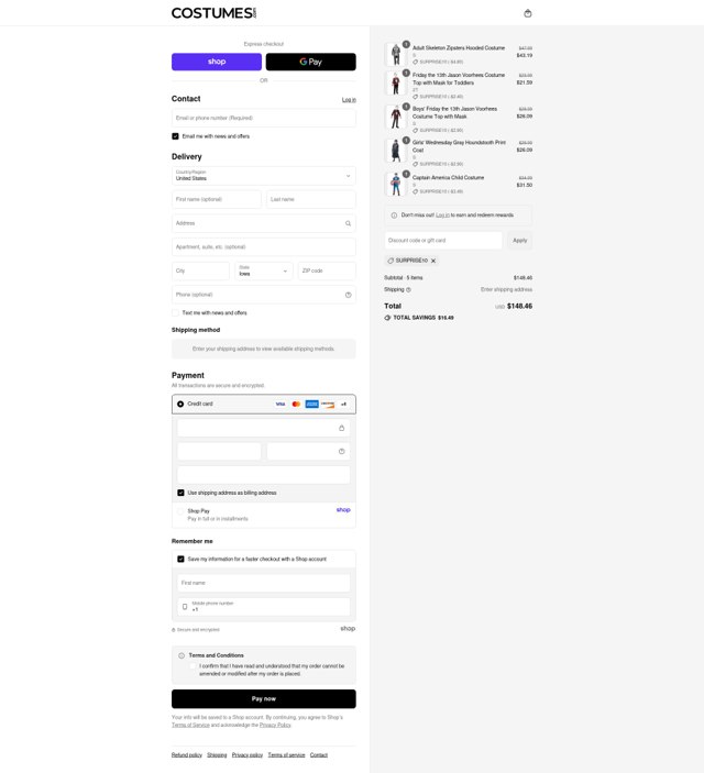 Costumes.com checkout page showing Costumes.com discount code box | Screenshot taken by SimplyCodes community member on Aug 29, 2025