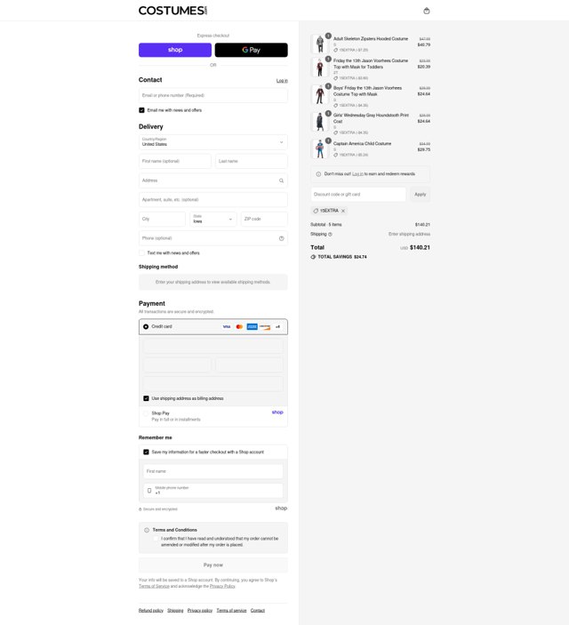Costumes.com checkout page showing Costumes.com discount code box | Screenshot taken by SimplyCodes community member on Aug 29, 2025