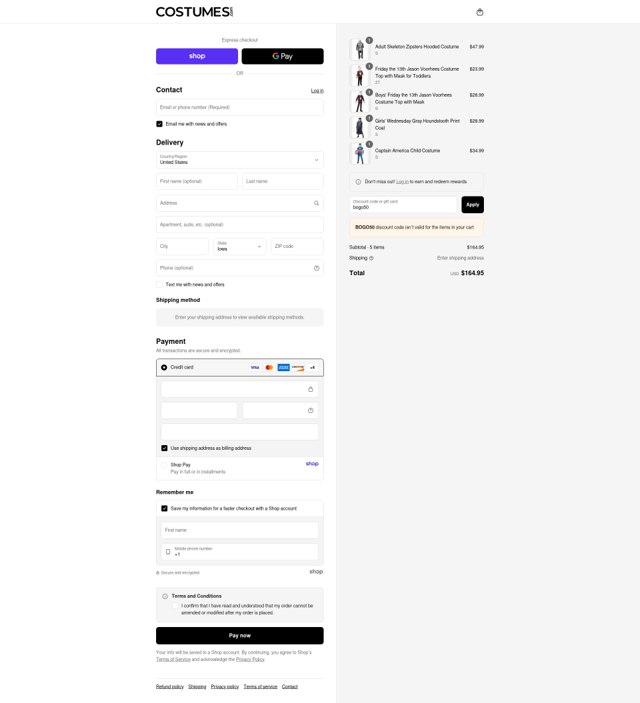 Costumes.com checkout page showing Costumes.com discount code box | Screenshot taken by SimplyCodes community member on Aug 29, 2025