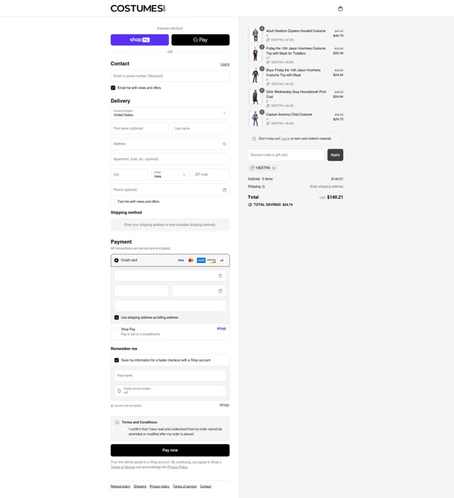 Costumes.com checkout page showing Costumes.com discount code box | Screenshot taken by SimplyCodes community member on Aug 25, 2025