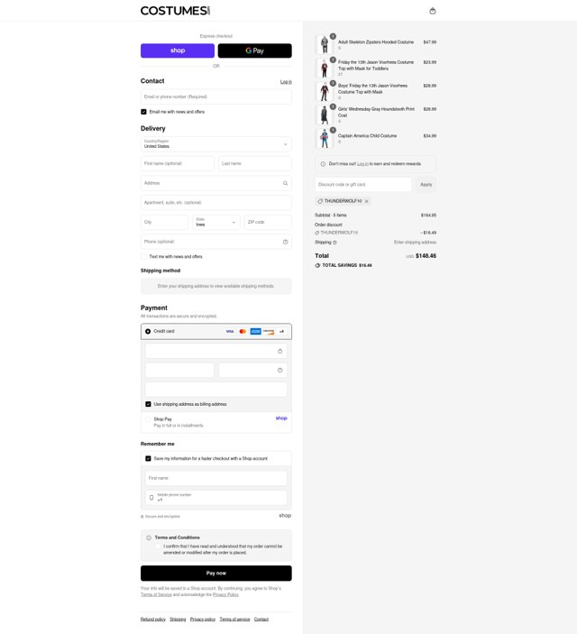 Costumes.com checkout page showing Costumes.com discount code box | Screenshot taken by SimplyCodes community member on Aug 29, 2025