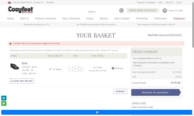 Cosyfeet checkout page showing Cosyfeet discount code box | Screenshot taken by SimplyCodes community member on Apr 3, 2025