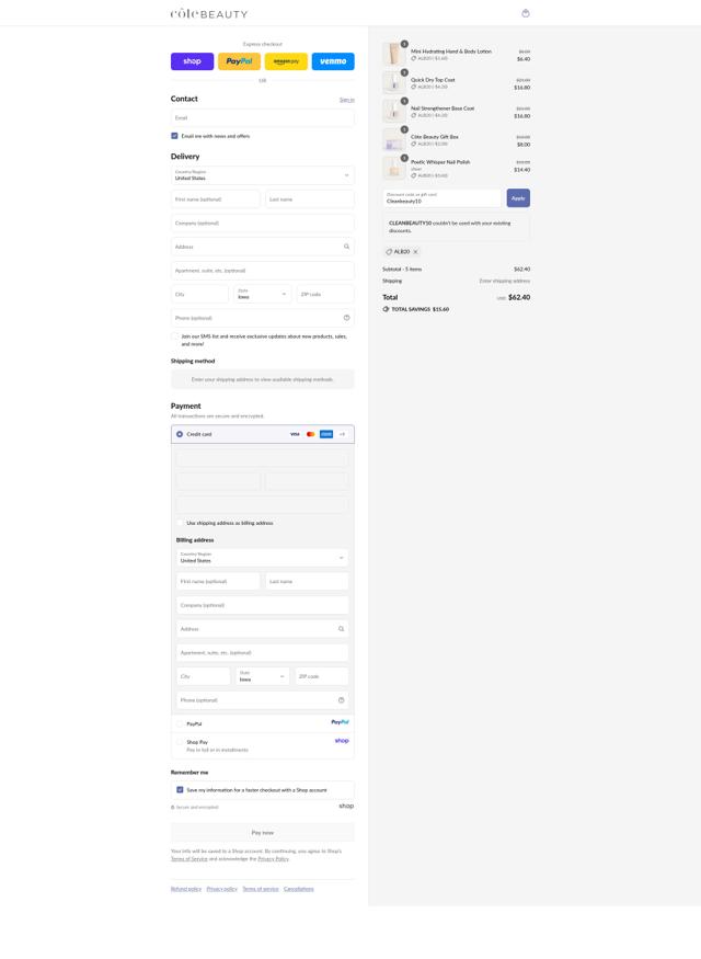 Cote checkout page showing Cote promo code box | Screenshot taken by SimplyCodes community member on Sep 10, 2025
