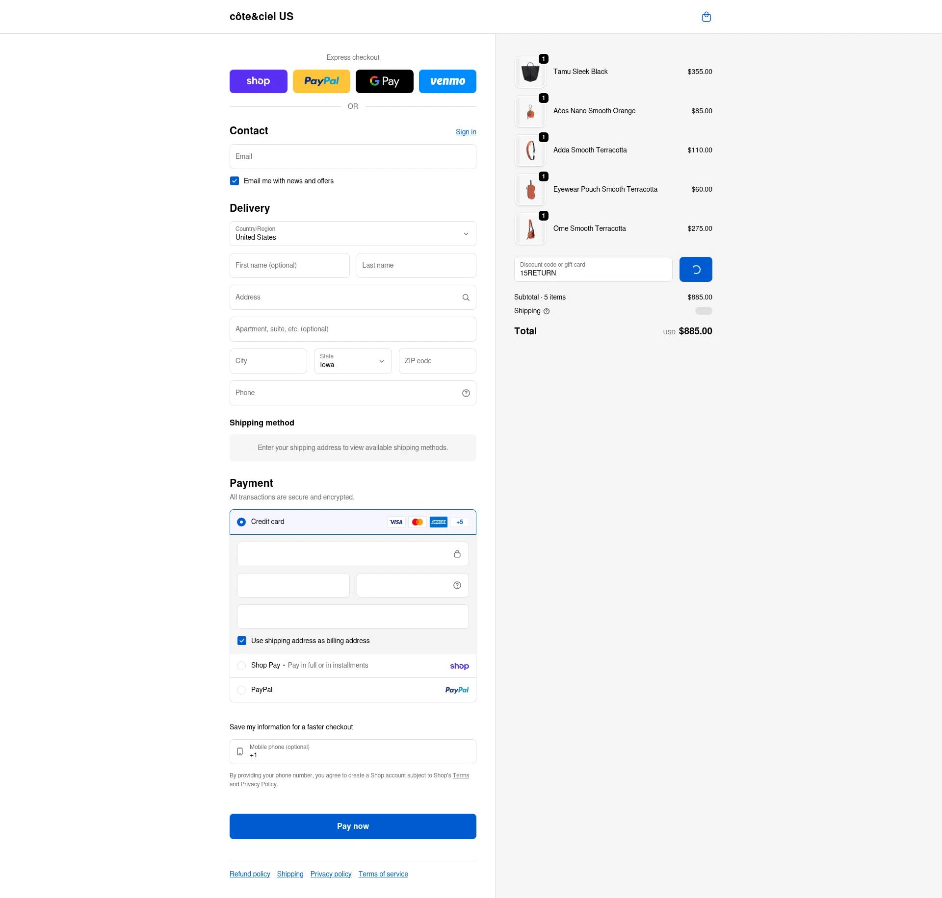 Côte & Ciel checkout page showing Côte & Ciel promo code box | Screenshot taken by SimplyCodes community member on Feb 7, 2026