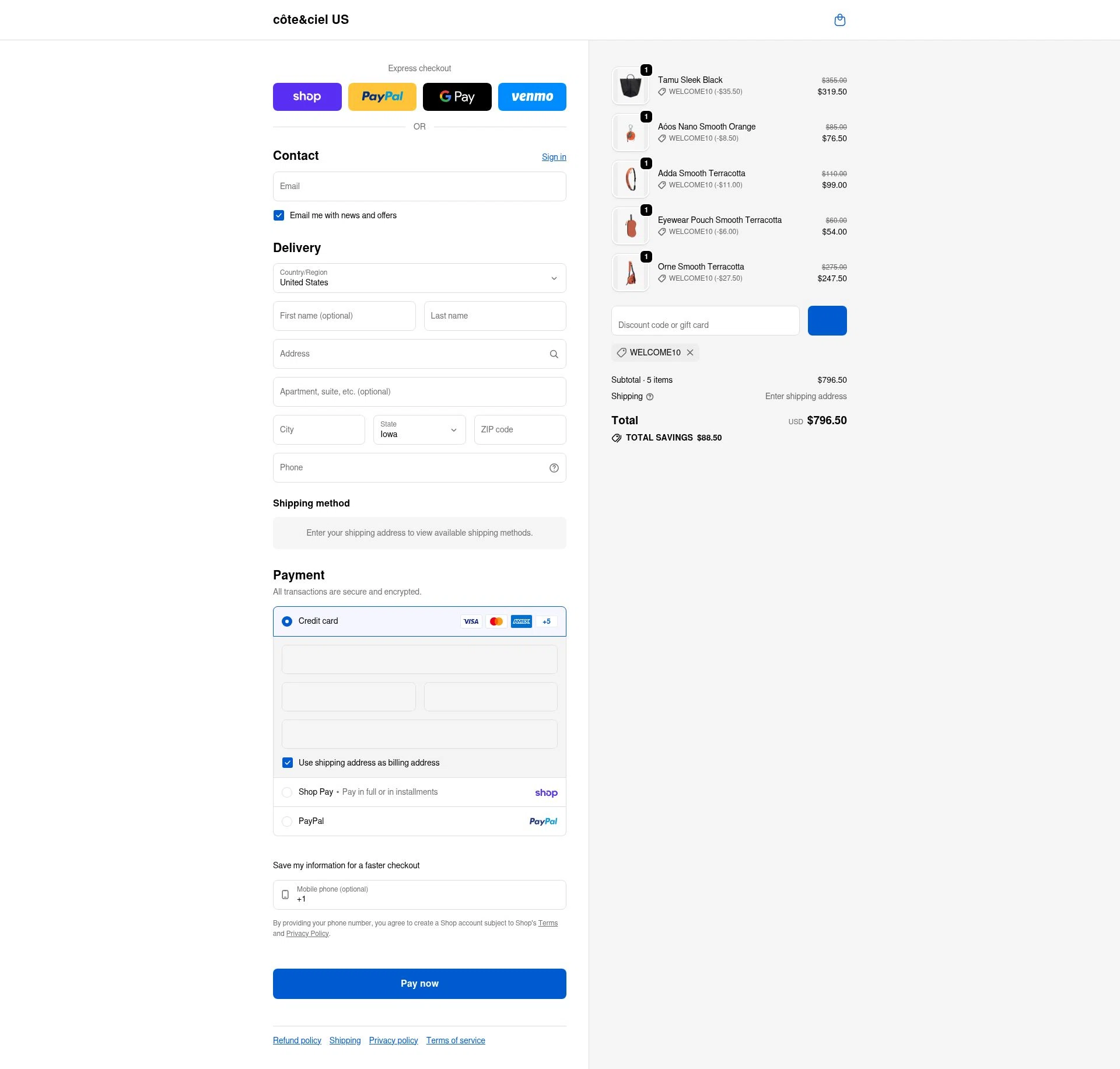 Côte & Ciel checkout page showing Côte & Ciel promo code box | Screenshot taken by SimplyCodes community member on Feb 7, 2026