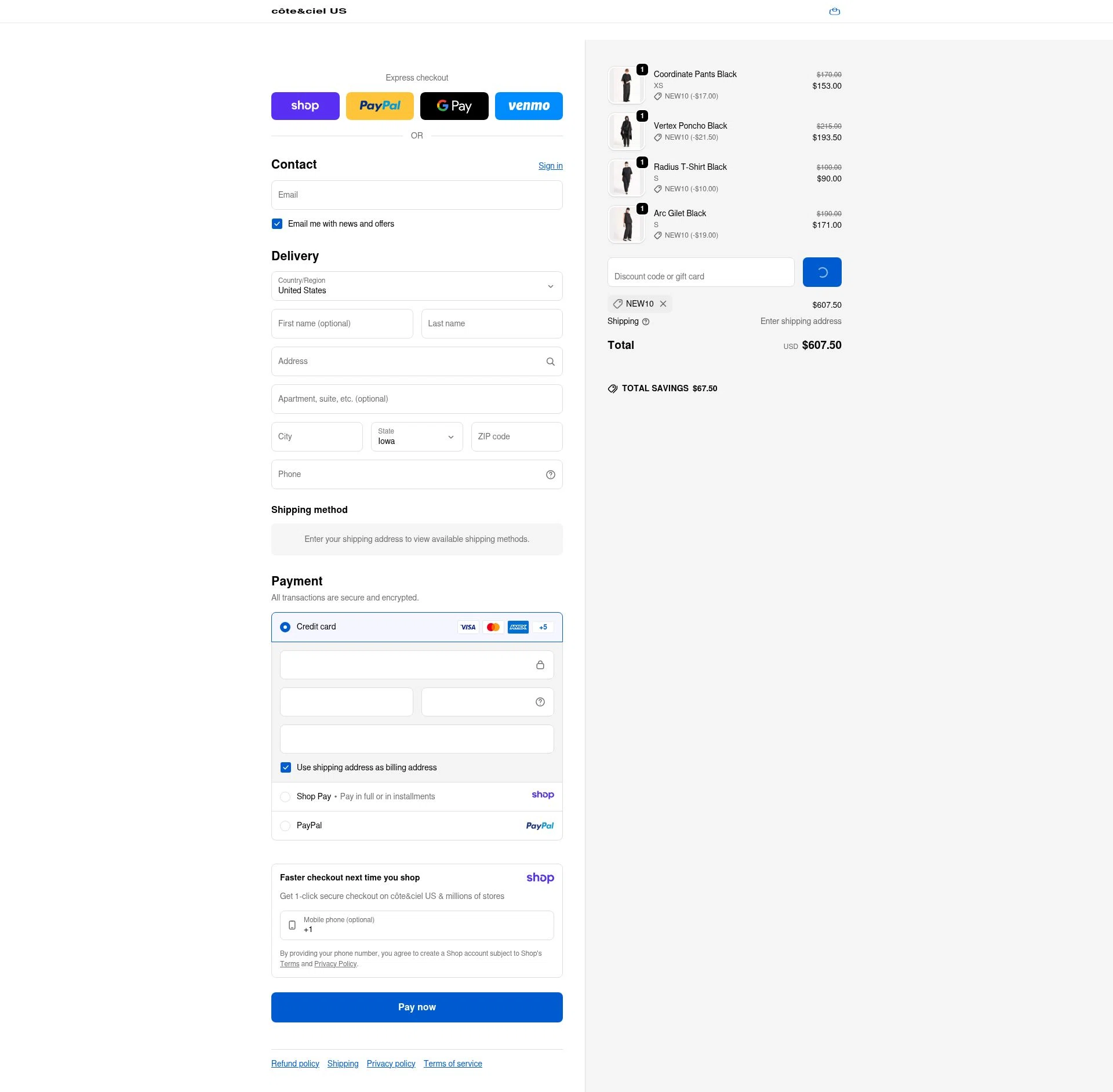 Côte & Ciel checkout page showing Côte & Ciel promo code box | Screenshot taken by SimplyCodes community member on Jan 20, 2026