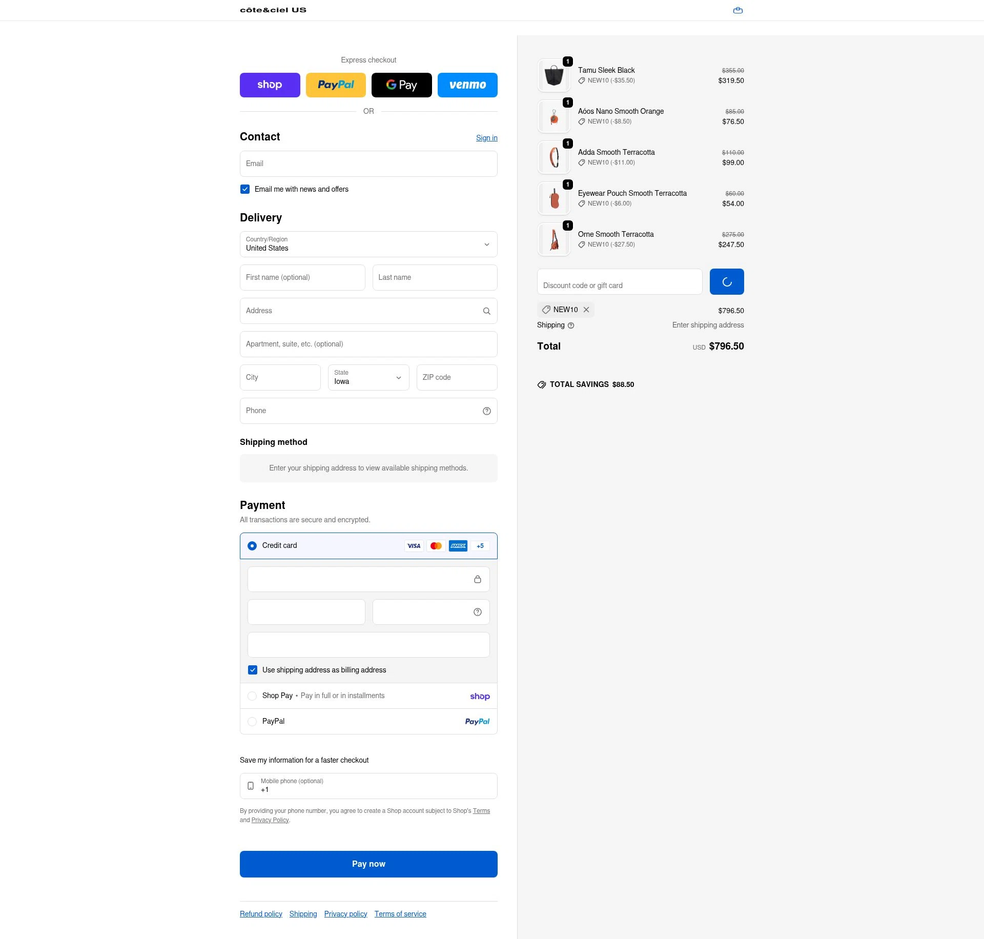 Côte & Ciel checkout page showing Côte & Ciel promo code box | Screenshot taken by SimplyCodes community member on Feb 7, 2026