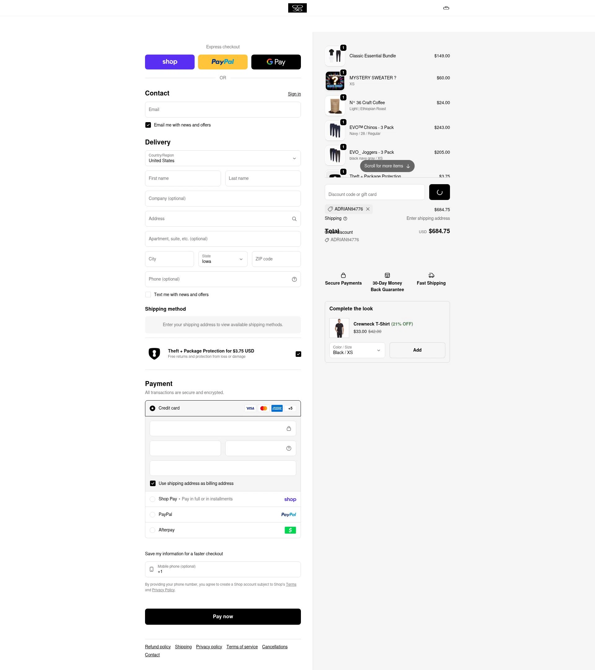 Co.Thirty Six checkout page showing Co.Thirty Six promo code box | Screenshot taken by SimplyCodes community member on Feb 8, 2026