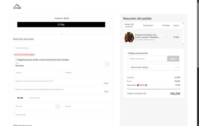 Cotosen checkout page showing Cotosen coupon code box | Screenshot taken by SimplyCodes community member on Sep 8, 2025