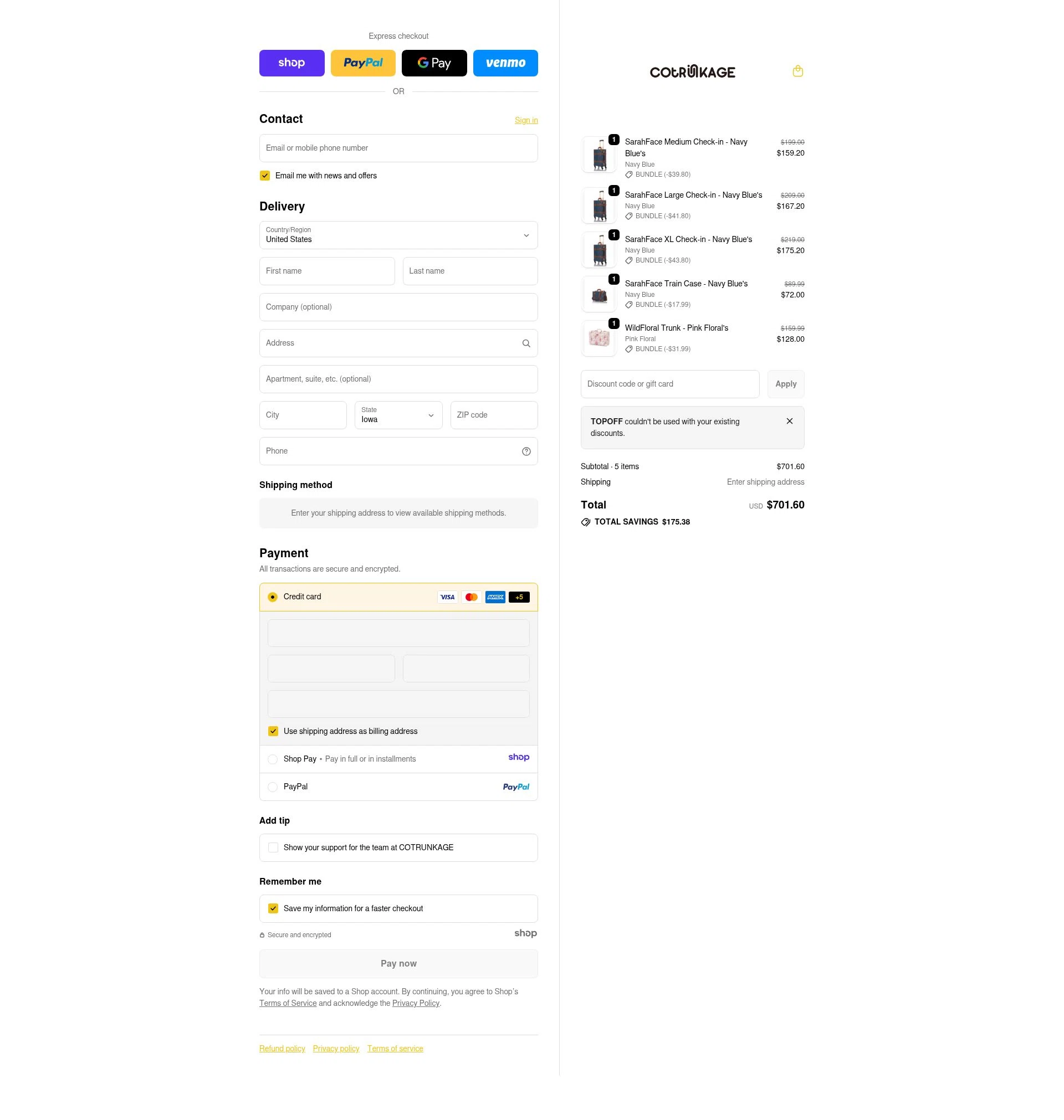 Cotrunkage checkout page showing Cotrunkage promo code box | Screenshot taken by SimplyCodes community member on Jan 4, 2026
