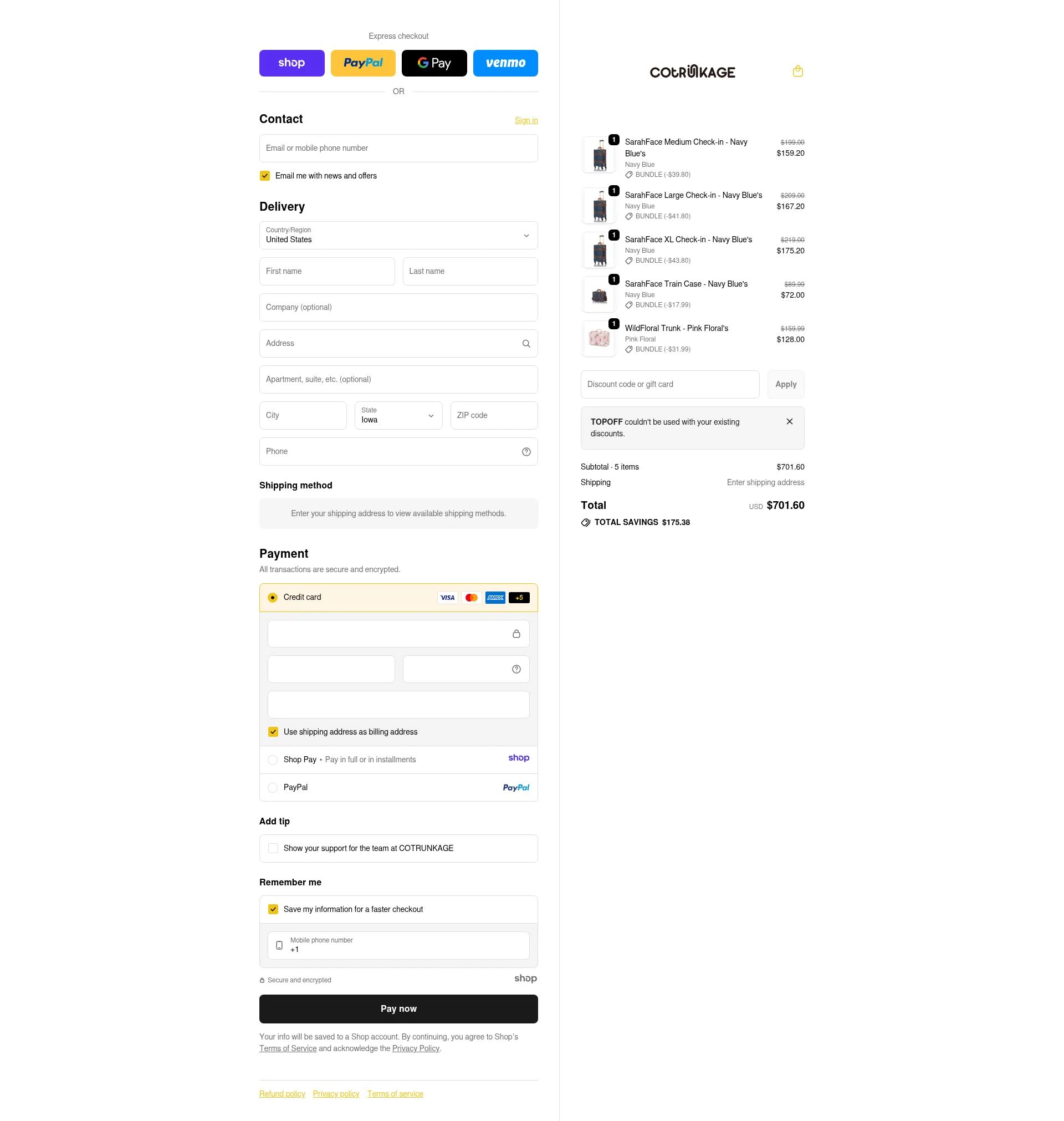 Cotrunkage checkout page showing Cotrunkage promo code box | Screenshot taken by SimplyCodes community member on Dec 30, 2025