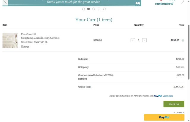 Cottage and Bungalow checkout page showing Cottage and Bungalow promo code box | Screenshot taken by SimplyCodes community member on Jul 2, 2025