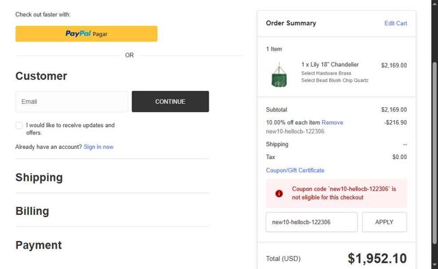 Cottage and Bungalow checkout page showing Cottage and Bungalow promo code box | Screenshot taken by SimplyCodes community member on Jul 2, 2025