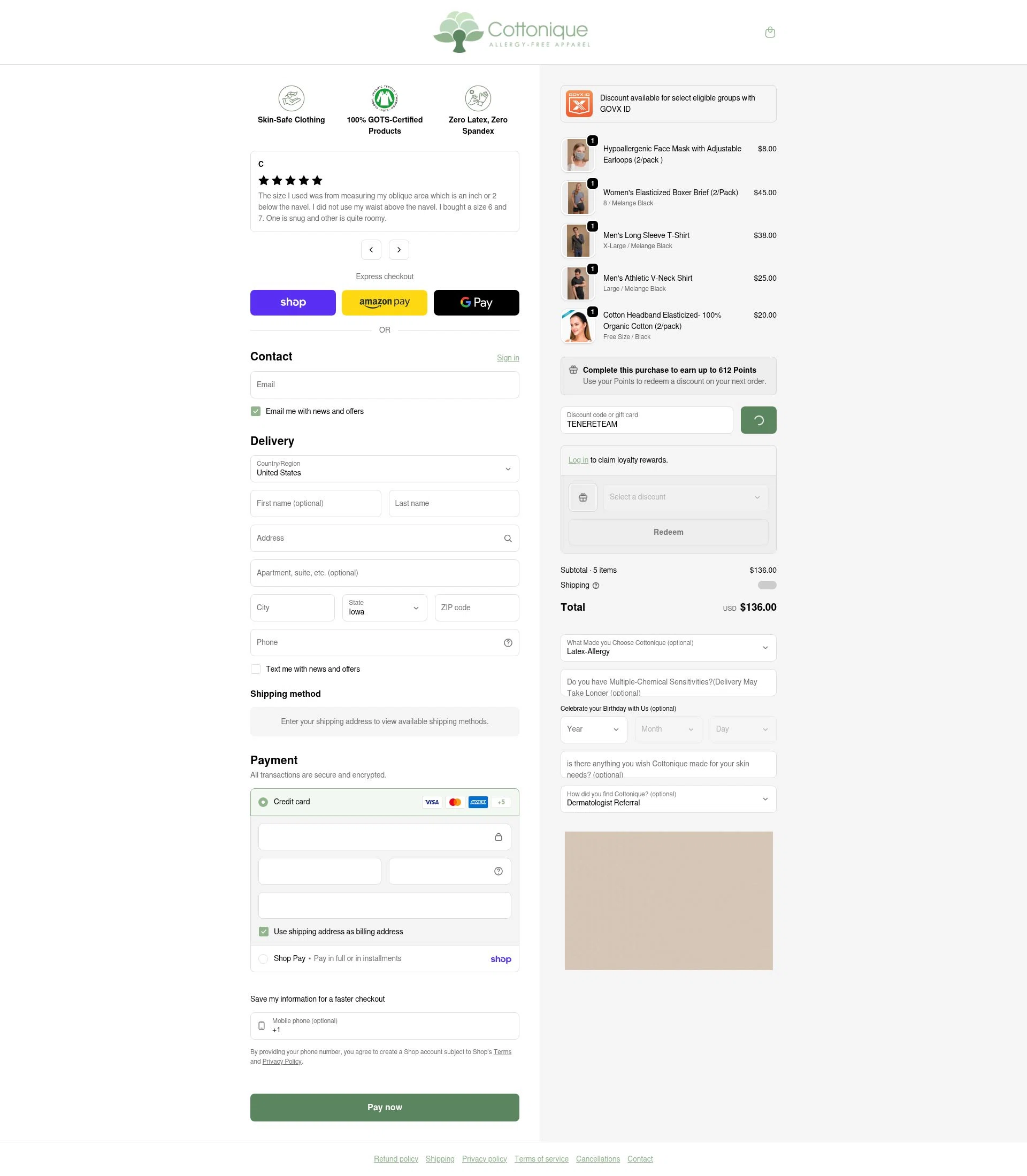 Cottonique checkout page showing Cottonique discount code box | Screenshot taken by SimplyCodes community member on Feb 19, 2026