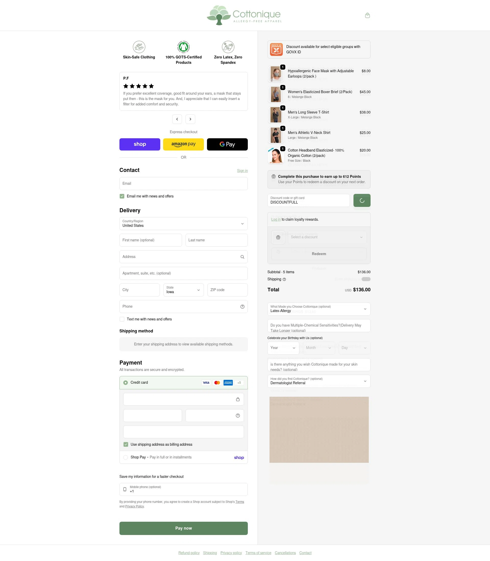 Cottonique checkout page showing Cottonique discount code box | Screenshot taken by SimplyCodes community member on Feb 19, 2026