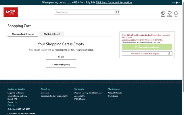 Cotton Traders checkout page showing Cotton Traders discount code box | Screenshot taken by SimplyCodes community member on Jul 7, 2025