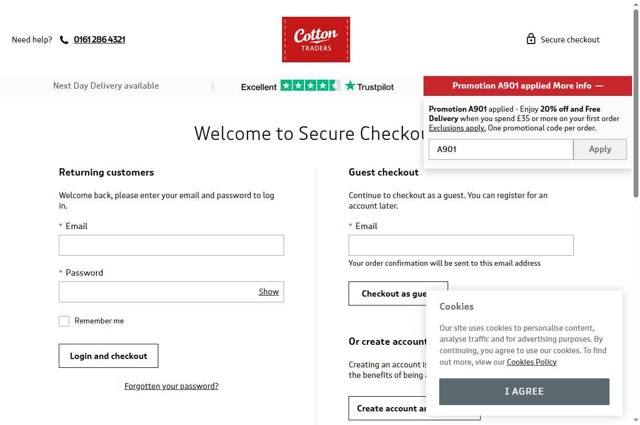 Cotton Traders checkout page showing Cotton Traders discount code box | Screenshot taken by SimplyCodes community member on Jul 7, 2025