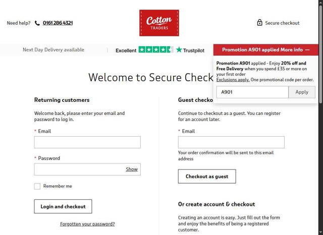 Cotton Traders checkout page showing Cotton Traders discount code box | Screenshot taken by SimplyCodes community member on Jul 7, 2025